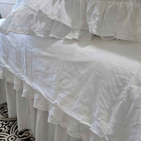 Peacock Alley White Cotton KING Ruffled Duvet Cover & Shams 3PCS Set Shabby Chic - Picture 2 of 7